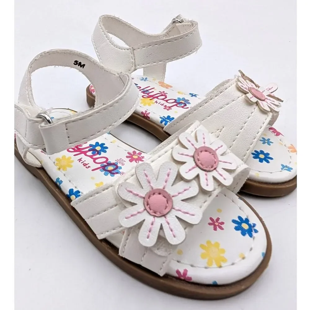 Jellypop Floral Slide Sandals Girls' White/Pink Flower Detail Size US5M EU20